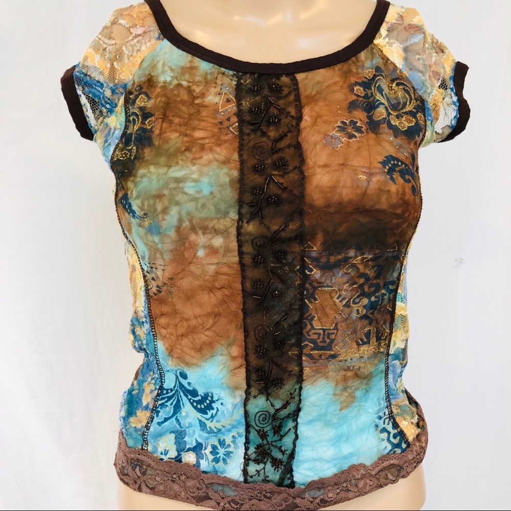 LULU H short cap sleeve pullover Blouse stretch S